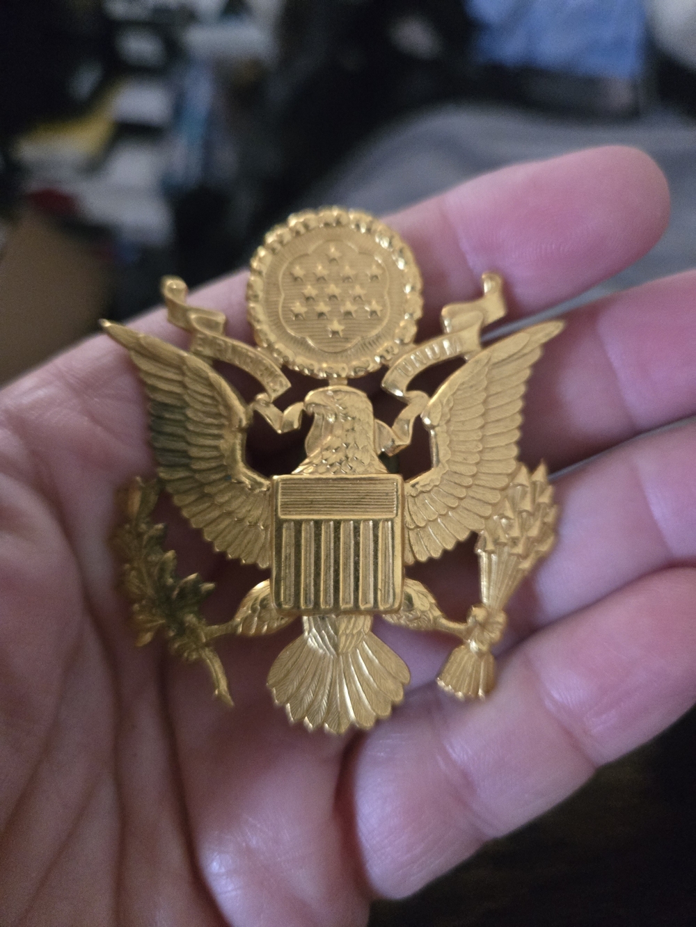 2 Vintage US MILITARY GREAT SEAL CAP BADGES